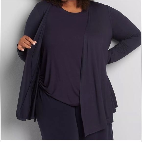 Lane Bryant Navy Blue Soft Fit and Flare Drape Open Front Cardigan - Picture 1 of 7